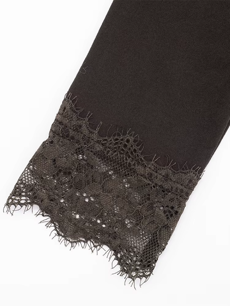 T-shirt à manches longues en dentelle à col en V pour femmes
