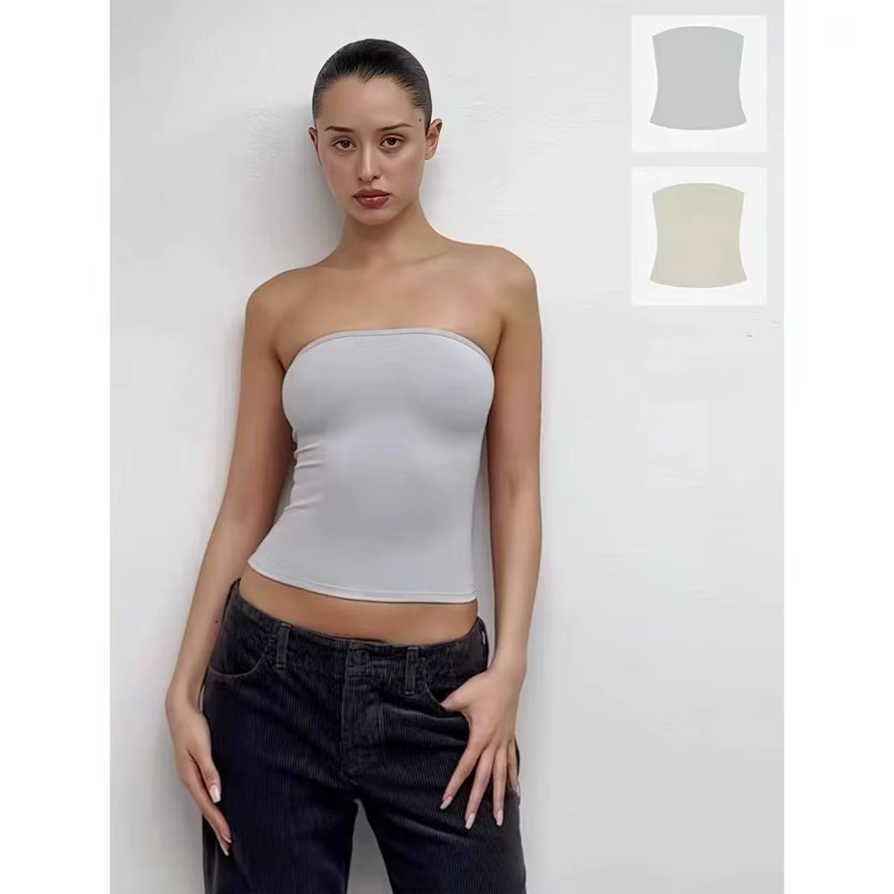 Débardeur sans manches Misty Blue en couleur Soybean – Haut court minimaliste et ajusté