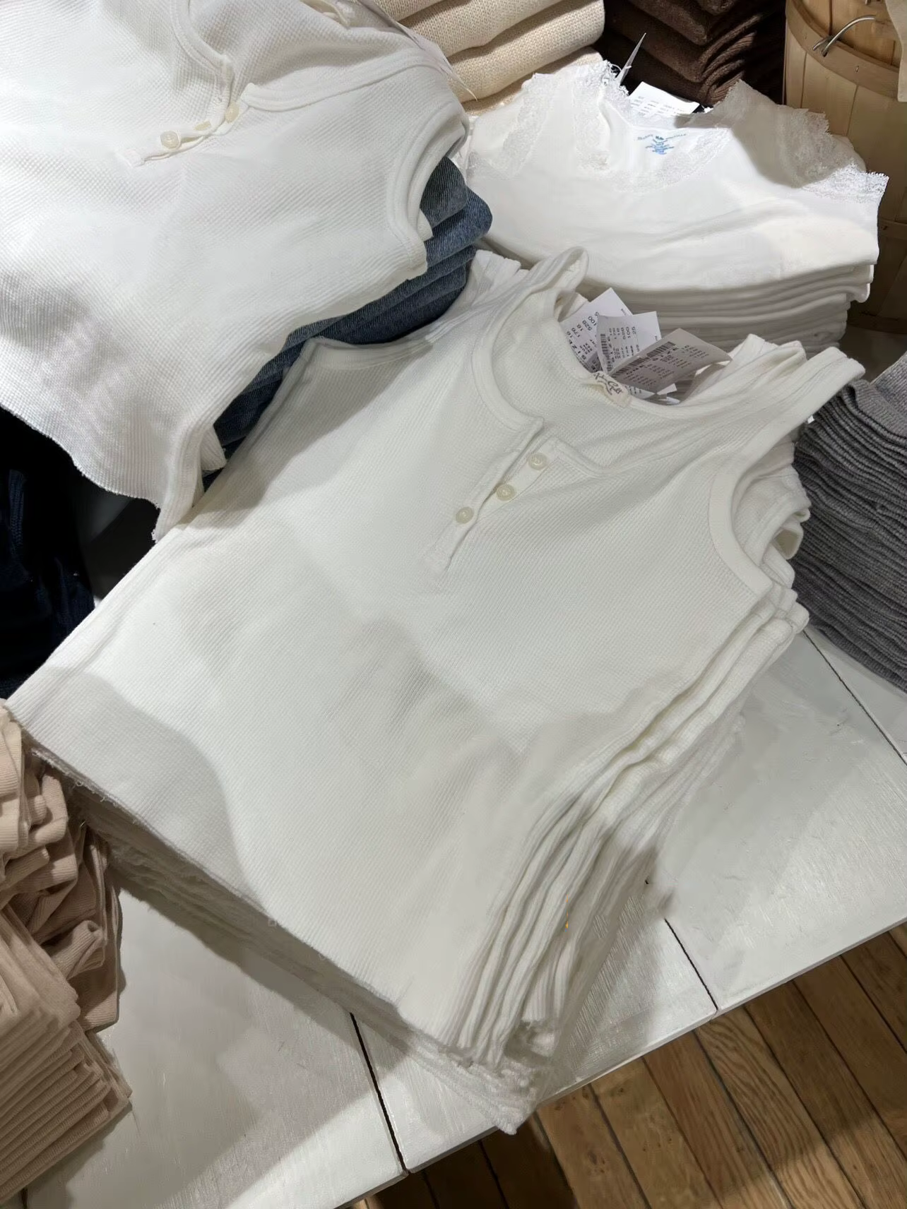 Débardeur en coton gaufré à col rond pour femme