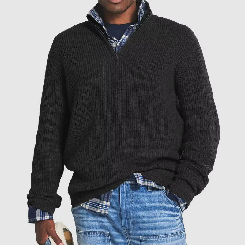 Pull à manches longues pour hommes, pull décontracté, haut monochrome, demi-fermeture éclair, extérieur, travail, PVD, automne, hiver, mode, nouveau