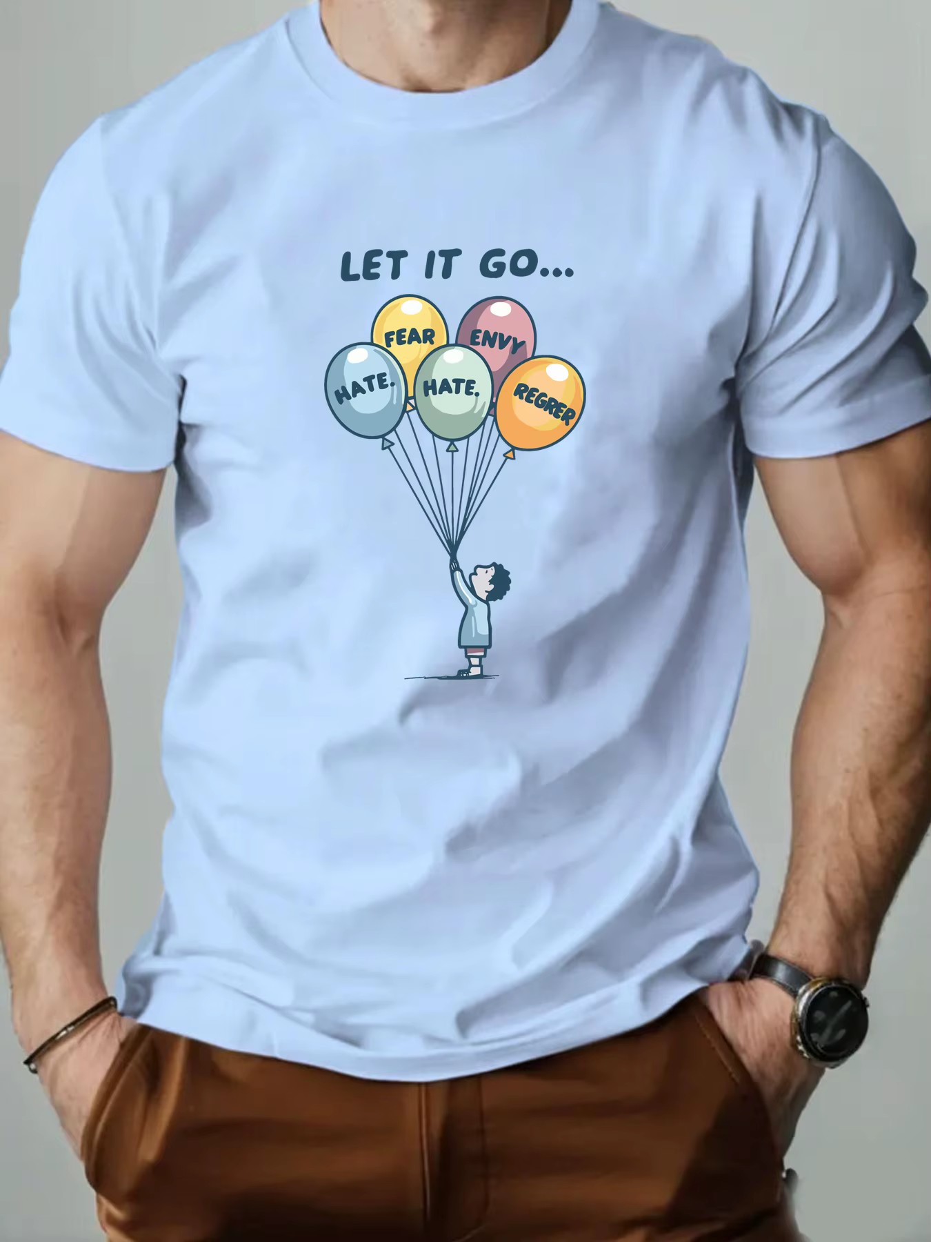 T-shirts en coton pour hommes ballon dessin animé imprimé T-Shirt col rond respirant Streetwear mode haute qualité