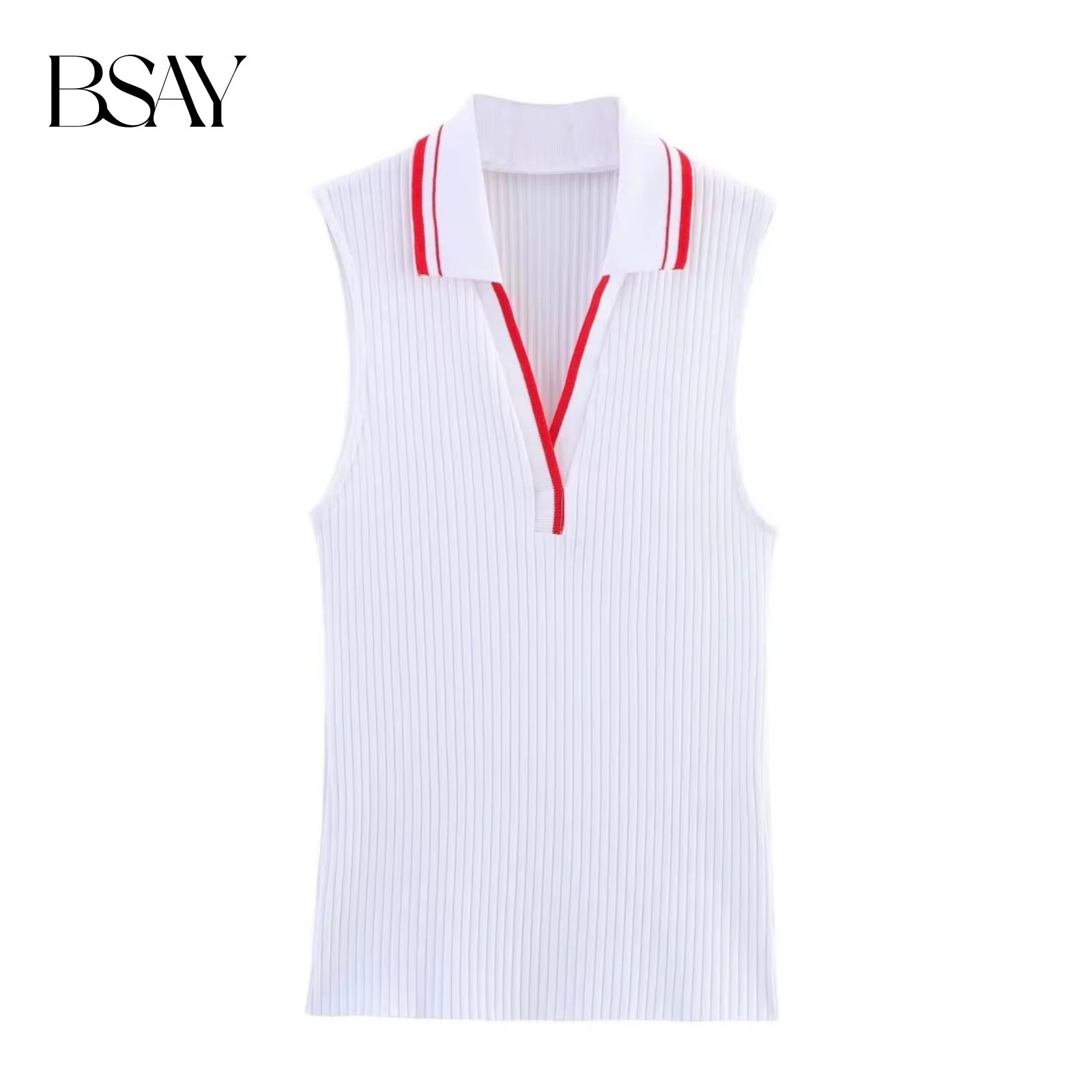 BSAY haut côtelé pour les femmes mode été nouvelle rayure sans manches col en v Blouse vêtements de rue gilet réservoir Chic dames hauts Mujer