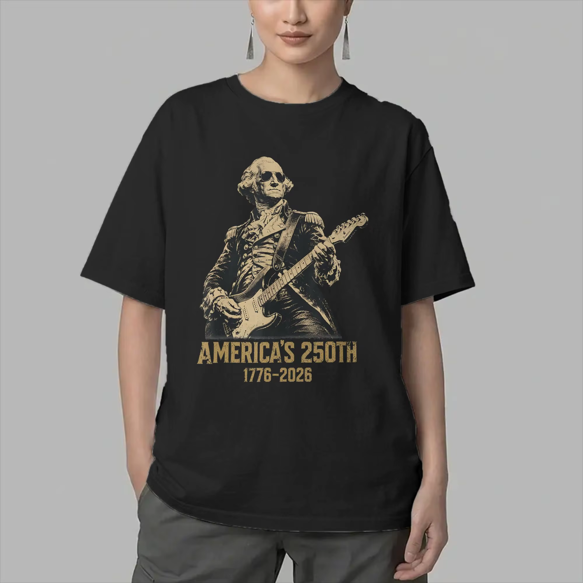 T-shirts pour hommes, America 250th George Washington Rock Guitar Music 1776