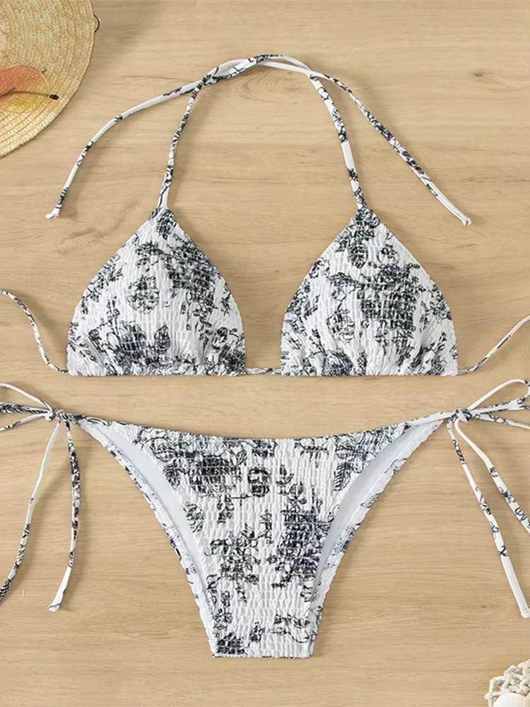 Sexy Floral Bikini 2 pièces ensemble femmes mode à lacets maillot de bain fendu dos nu plage Bikinis 2025 nouveau