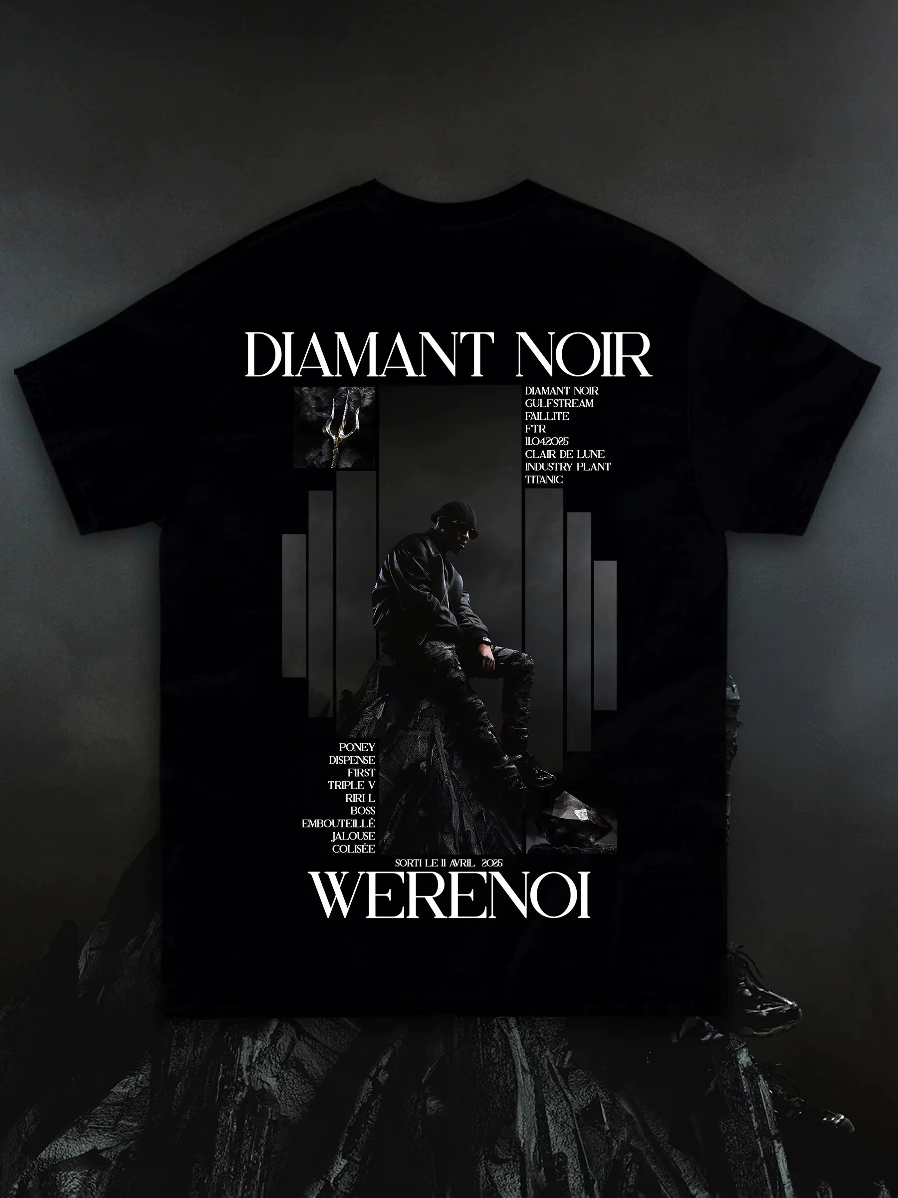 T-shirt à manches courtes avec imprimé graphique du rappeur français Diamant Noir Werenoi