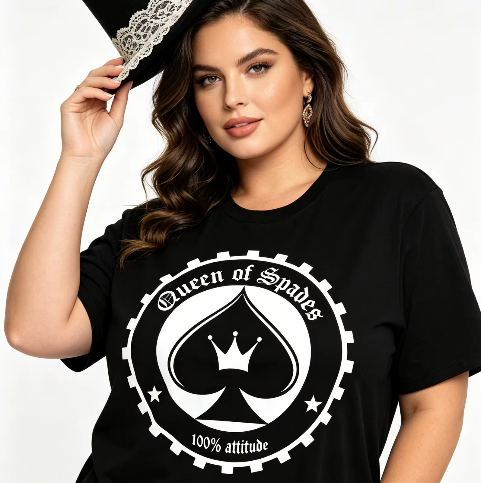 T-shirt QOS Black Spade Queen BBC Sexy Naughty Hotwife Adult Flirt Humor Oversized Short Tee Night Club Women Streetwear Top