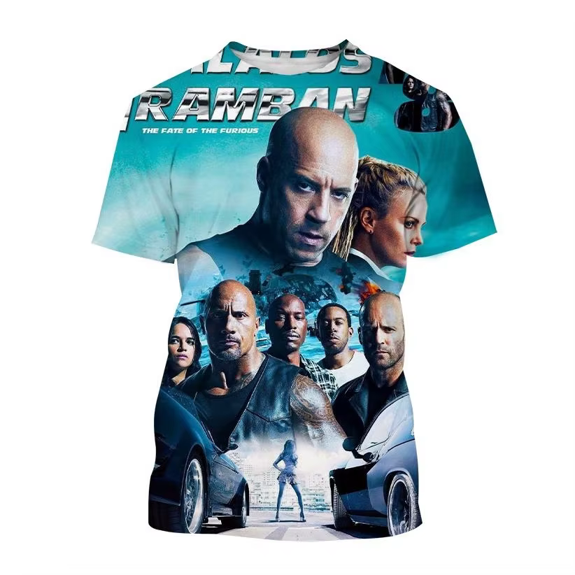 T-shirt à manches courtes imprimé 3D Fast and Furious pour hommes et femmes