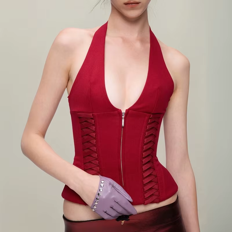 Comme Jennie vente chaude sangle de cou taille gilet à glissière fille