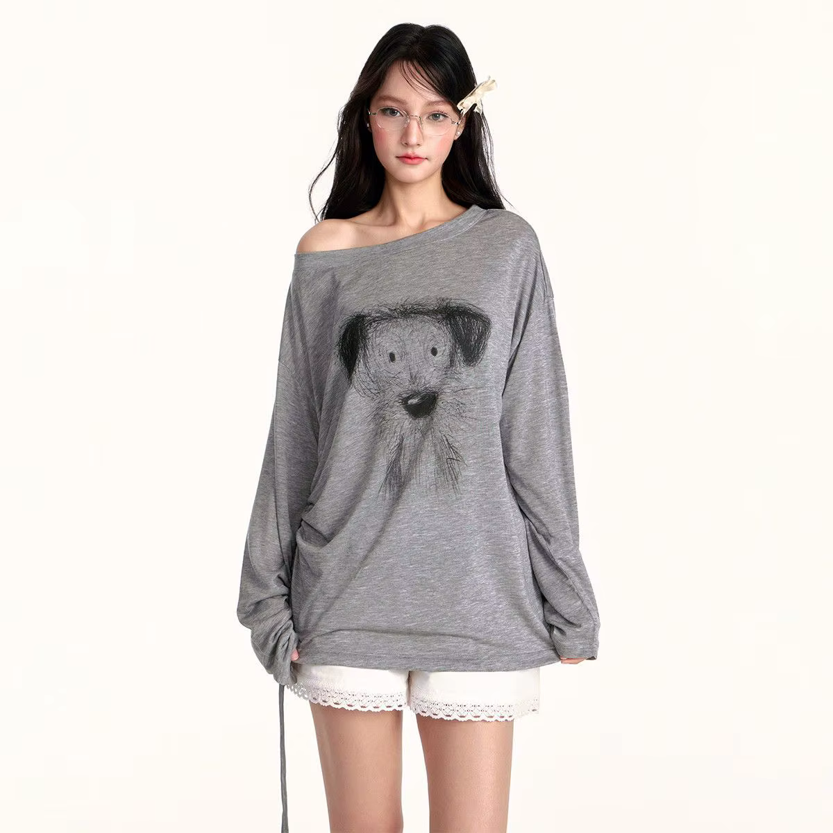 Style américain t-shirts femmes croquis imprimé à manches longues T-shirt 2025 été mince légèrement Transparent crème solaire couverture haut