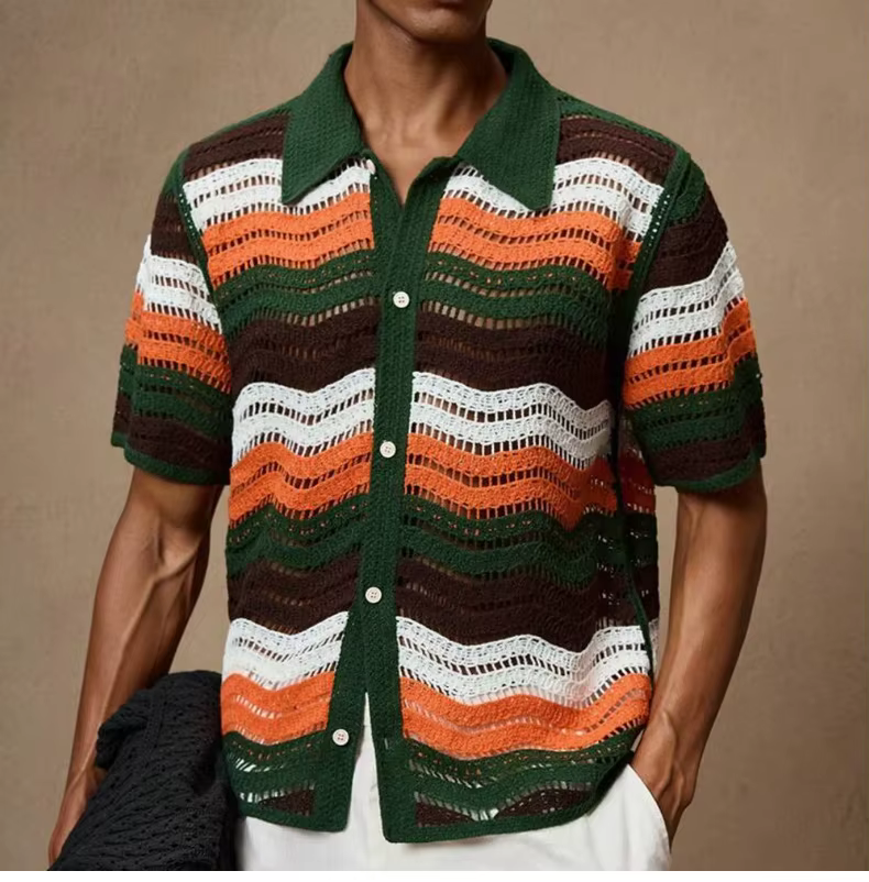 Polo rétro à lacets en Crochet pour hommes
