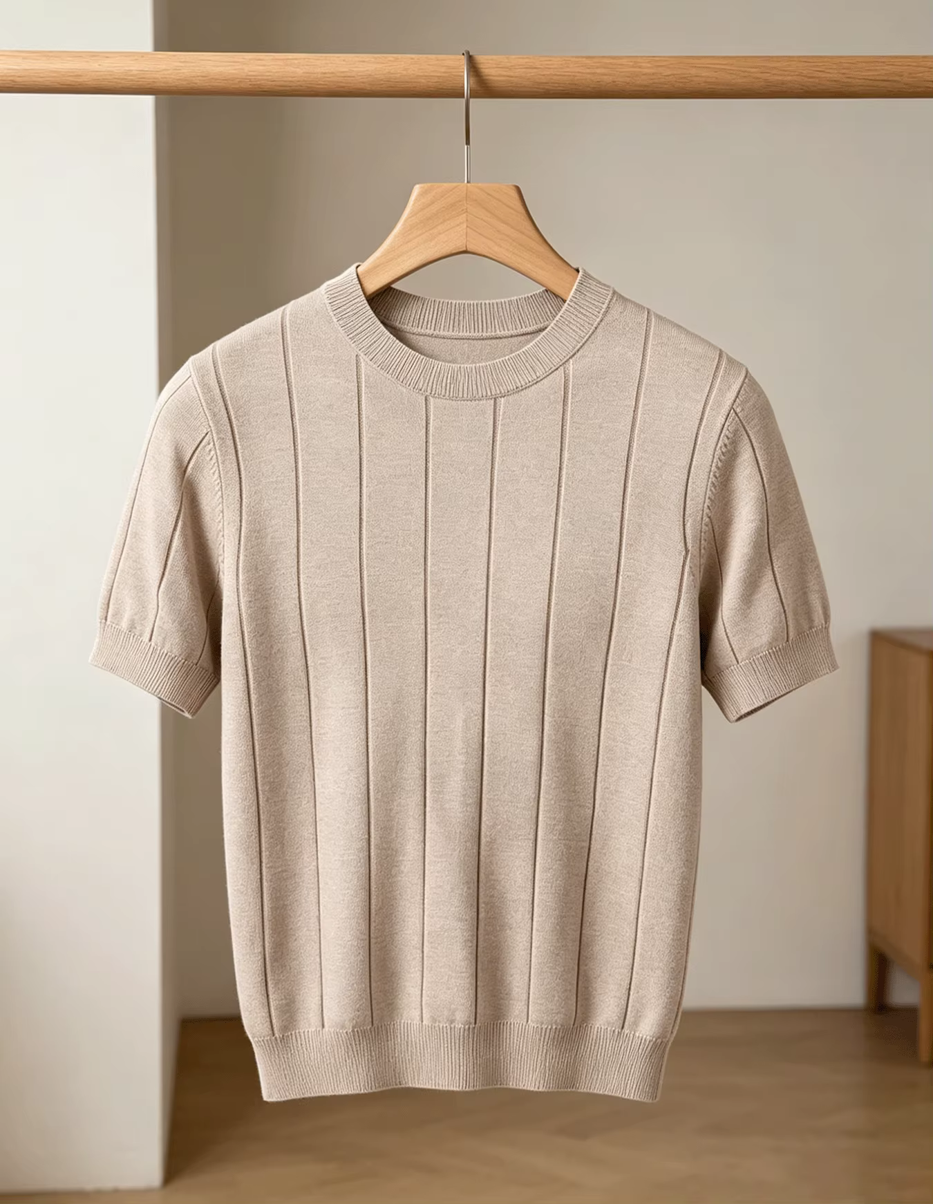 Polo à manches courtes en tricot côtelé pour homme | T-shirt à col rond uni coupe ajustée | Haut décontracté d'été