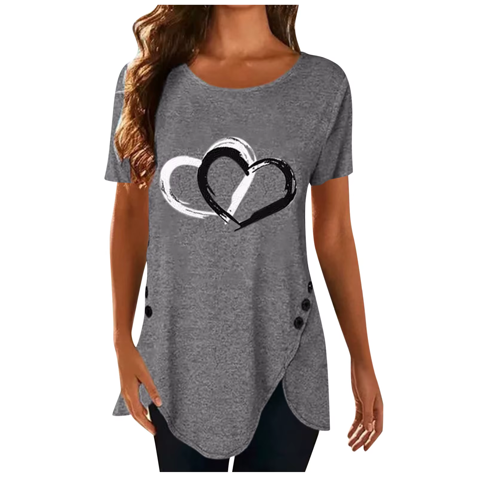 T-shirt mode grande taille hauts femmes décontracté col rond chemise t-shirts dames ample imprimé fleuri tunique