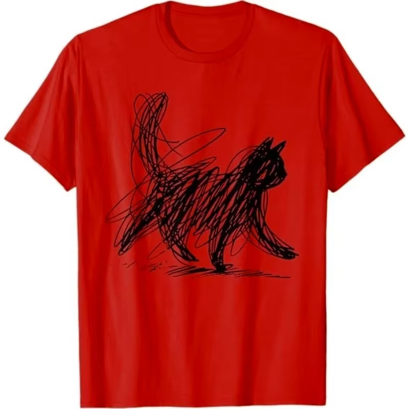 T-shirt tendance urbaine avec motif de chat minimaliste