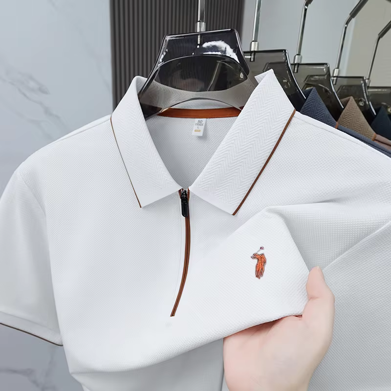 Polo brodé de luxe à manches courtes pour homme