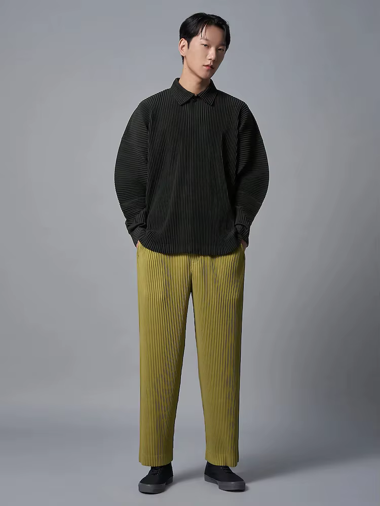 Miyake Plisse haut à revers Polo t-shirt pour hommes