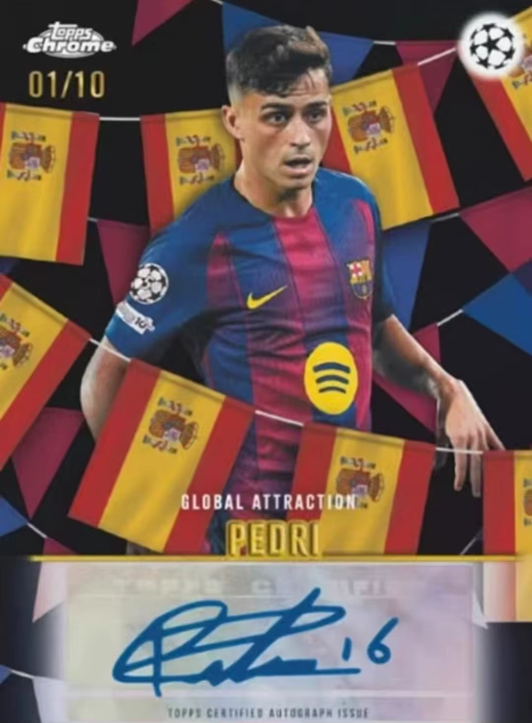 Carte de collection signature TOPPS Chrome UEFA Champions League 2025-26 : Star de football de l'année – Cadeau de Noël