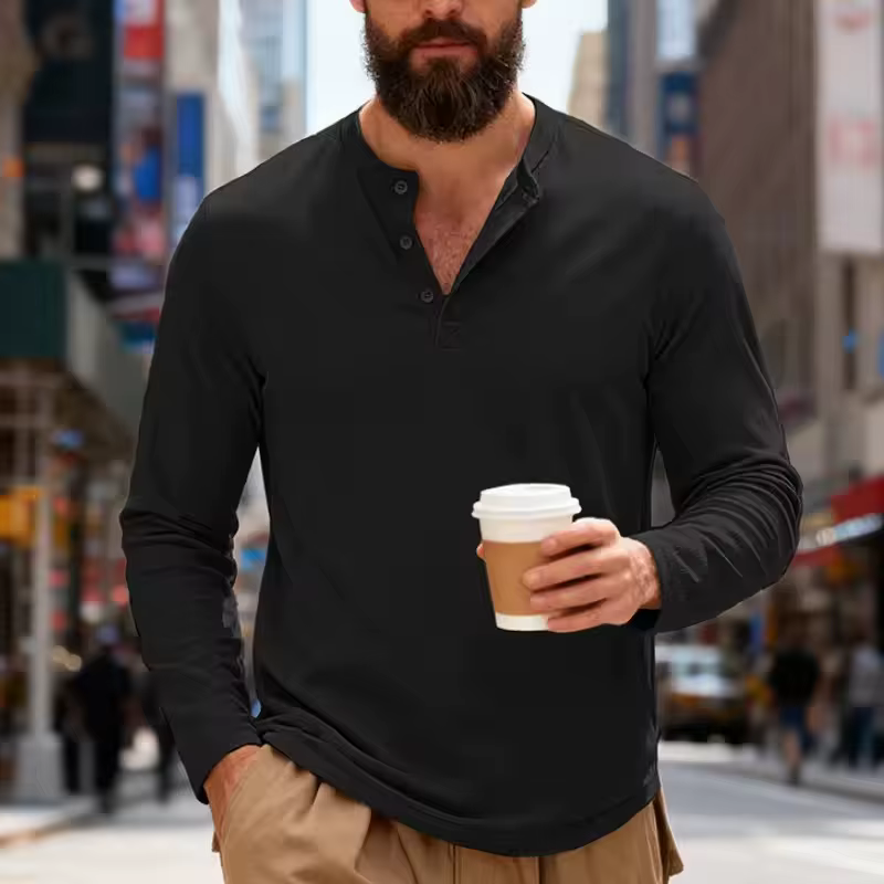 T-shirt Henley à manches longues pour homme