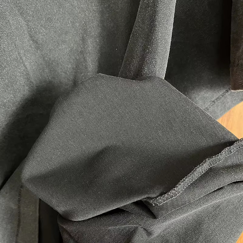 T-shirt Noir Délavé à Manches Courtes et Col Rond pour Homme et Femme