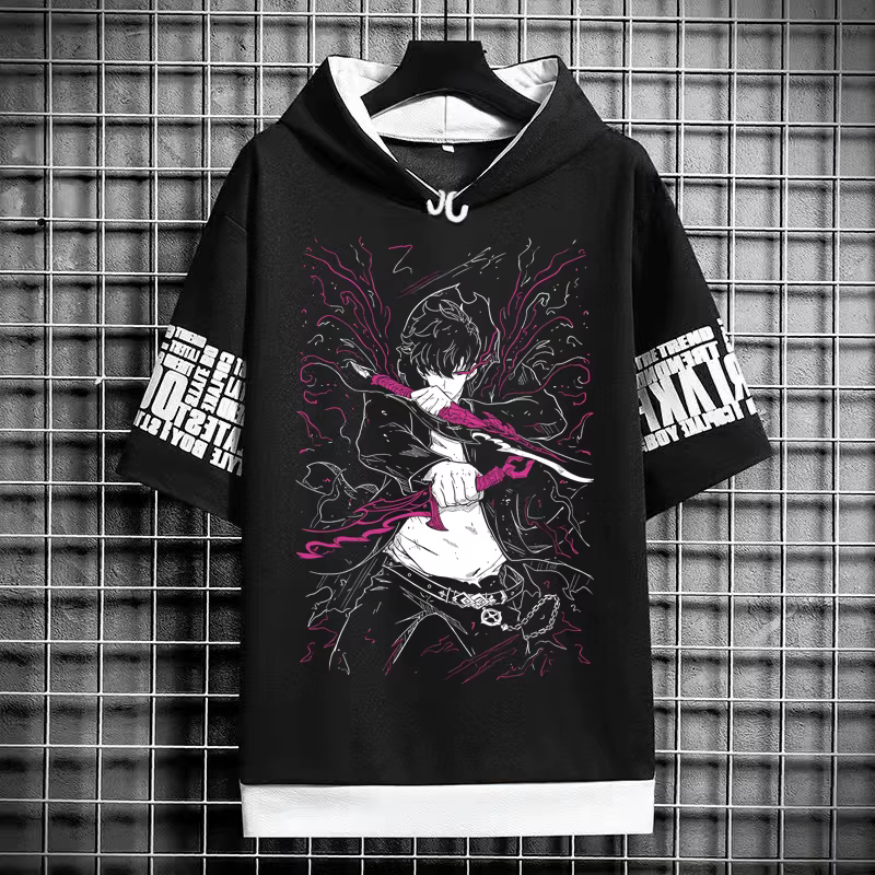 Solo nivellement T-Shirt à capuche nouveau Anime Manga chemise noire