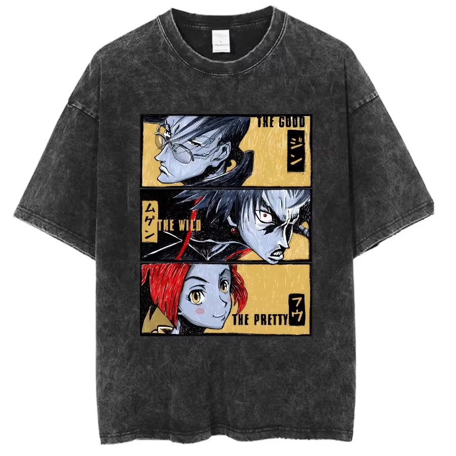 Anime graphique samouraï Champloo T-shirt Vintage lavé surdimensionné T-Shirts hommes femmes vêtements pur coton à manches courtes T-Shirts