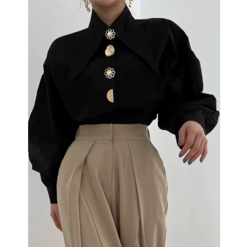 Printemps mode chemise à manches longues col pointu bureau dame Blouse