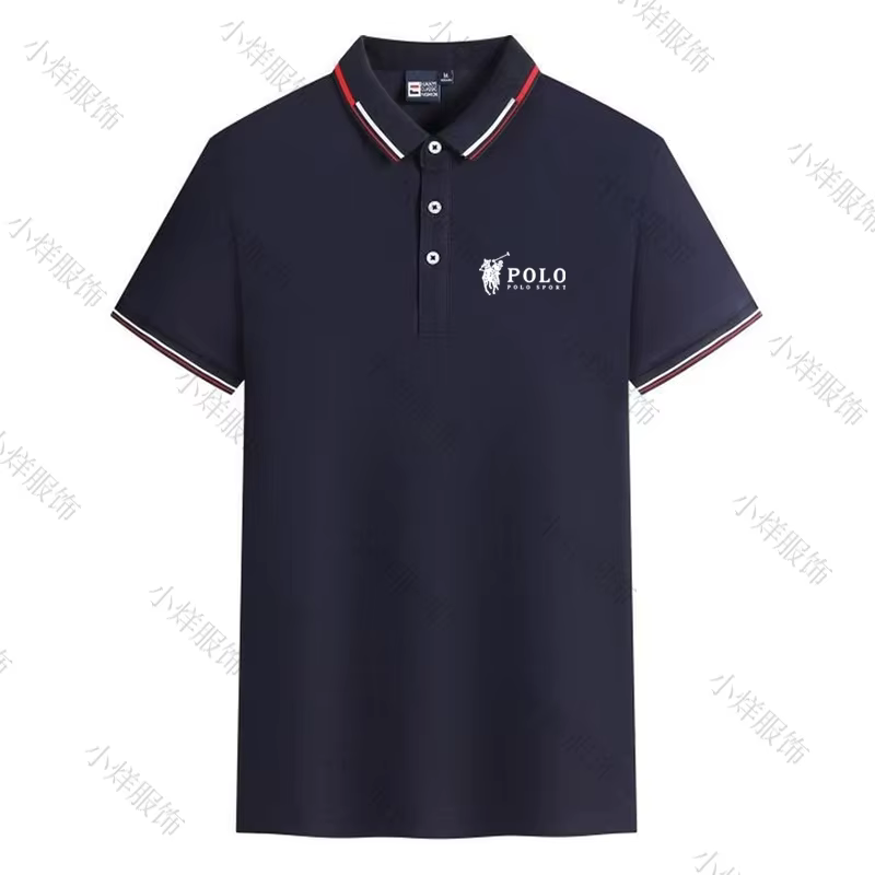 Polo pour homme à col rayé, logo cheval classique, manches courtes, décontracté, respirant, noir, pour le sport et le quotidien