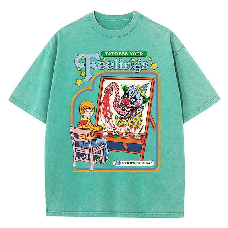 Expressez vos sentiments dessiner un Clown lavé rétro hommes t-shirts mode rue respirant
