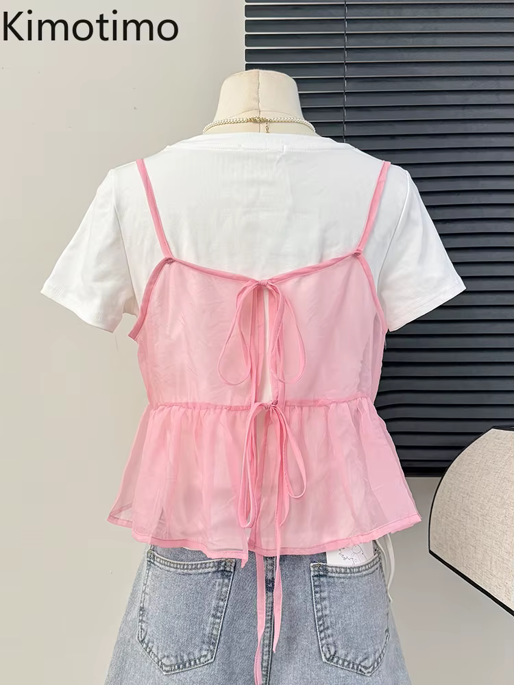 Kimtiendra mo-Gilet à lacets rose pour femmes