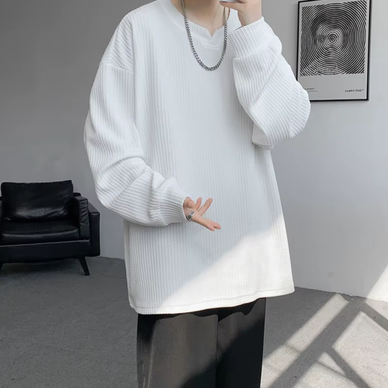 Haute qualité Texture à manches longues t-shirt pour hommes printemps automne décontracté hommes T-shirts hommes hauts vêtements classiques hommes T-Shirts