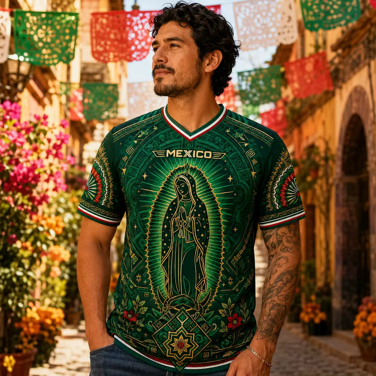Nouveau Maillot de Foot 2026 du New Mexico – T-shirt Respirant en Maille à Col en V avec Imprimé Football – Un Indispensable pour les Fans