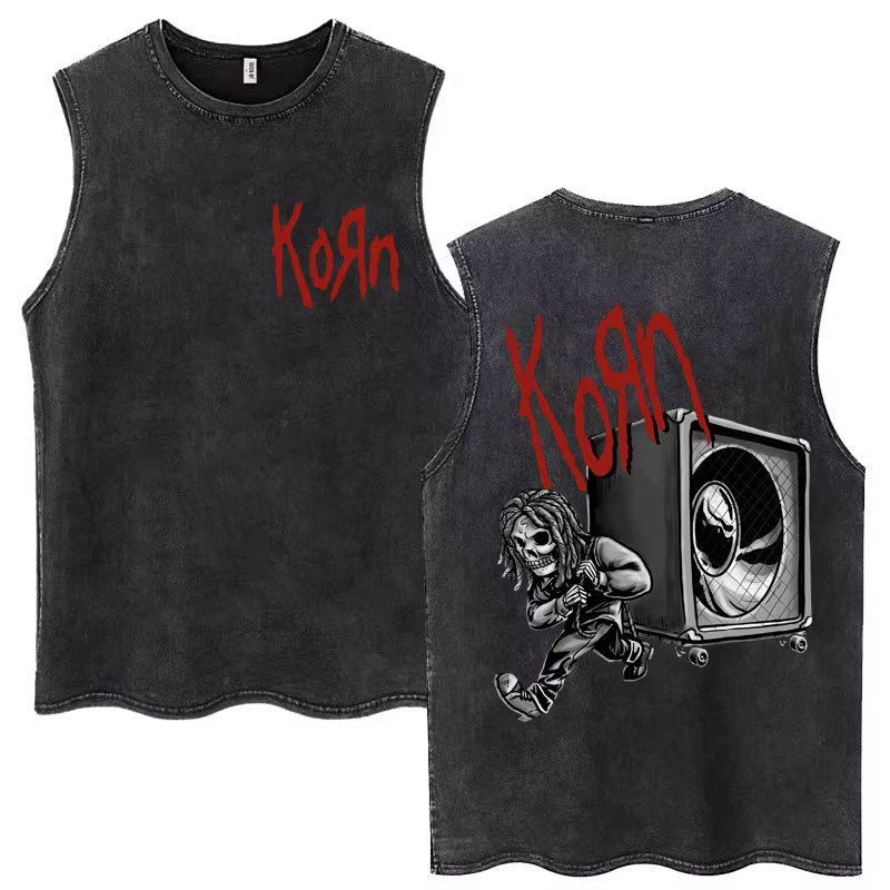 Rock Band Korn Débardeur délavé Hommes Femmes Métal Gothique Harajuku T-Shirts Sans Manches