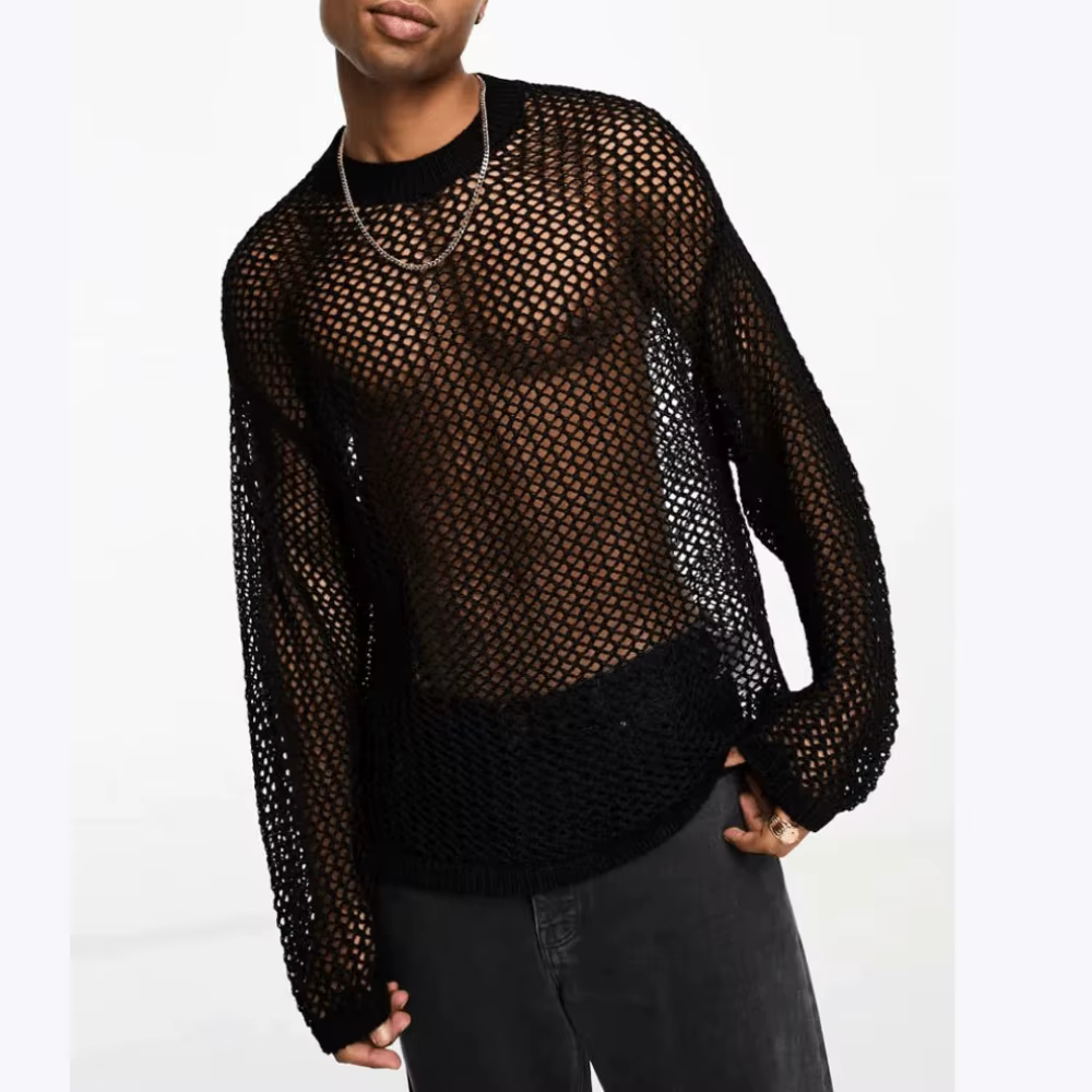 T-shirt à manches longues en maille pour hommes