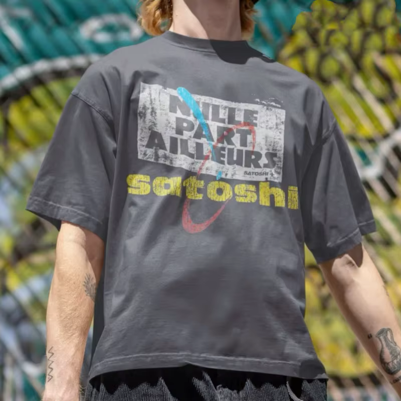 T-shirt vintage déchiré pour homme Satoshi Nakamoto