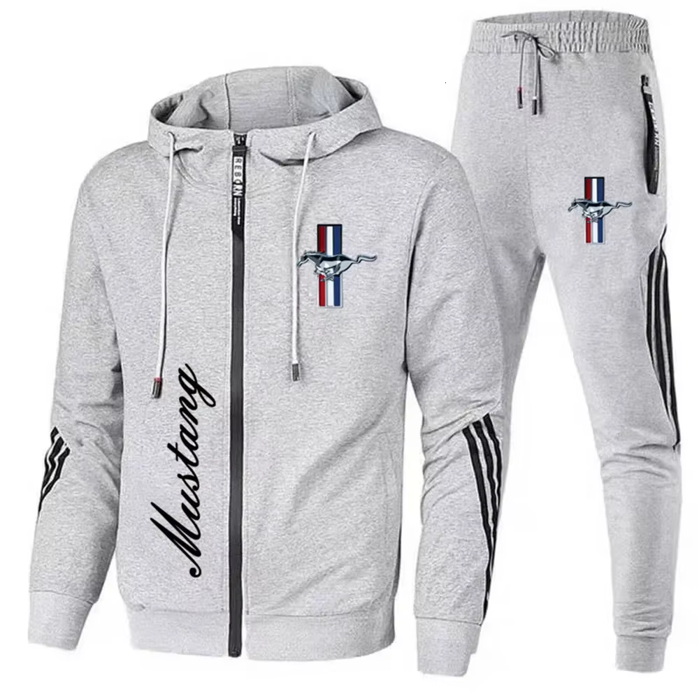 Logo Ford Mustang, pantalon blanc décontracté à capuche, veste à manches longues, veste de sport