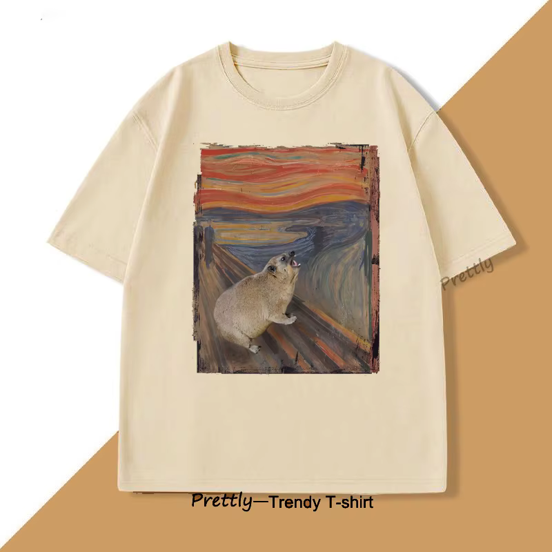 Hyrax Scream parodie Meme T-Shirt pour hommes femmes Vintage coton à manches courtes col rond T-shirts ample décontracté Mne's vêtements