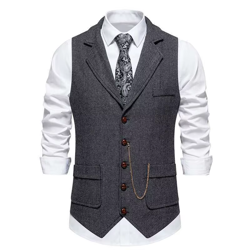 Gilet rétro britannique à revers café pour hommes