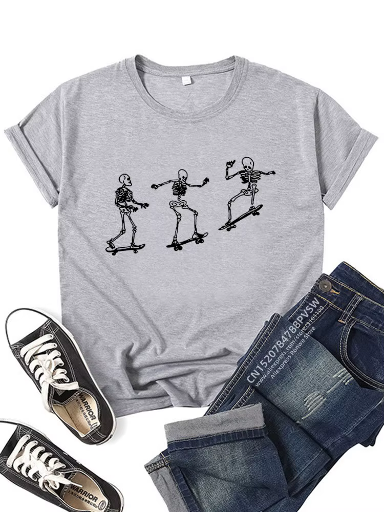 T-shirt à manches courtes Skull Skateboard pour femmes et filles