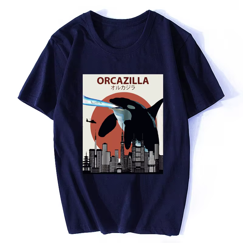 Offre spéciale mode coton T-shirt Orcazilla drôle tueur baleine