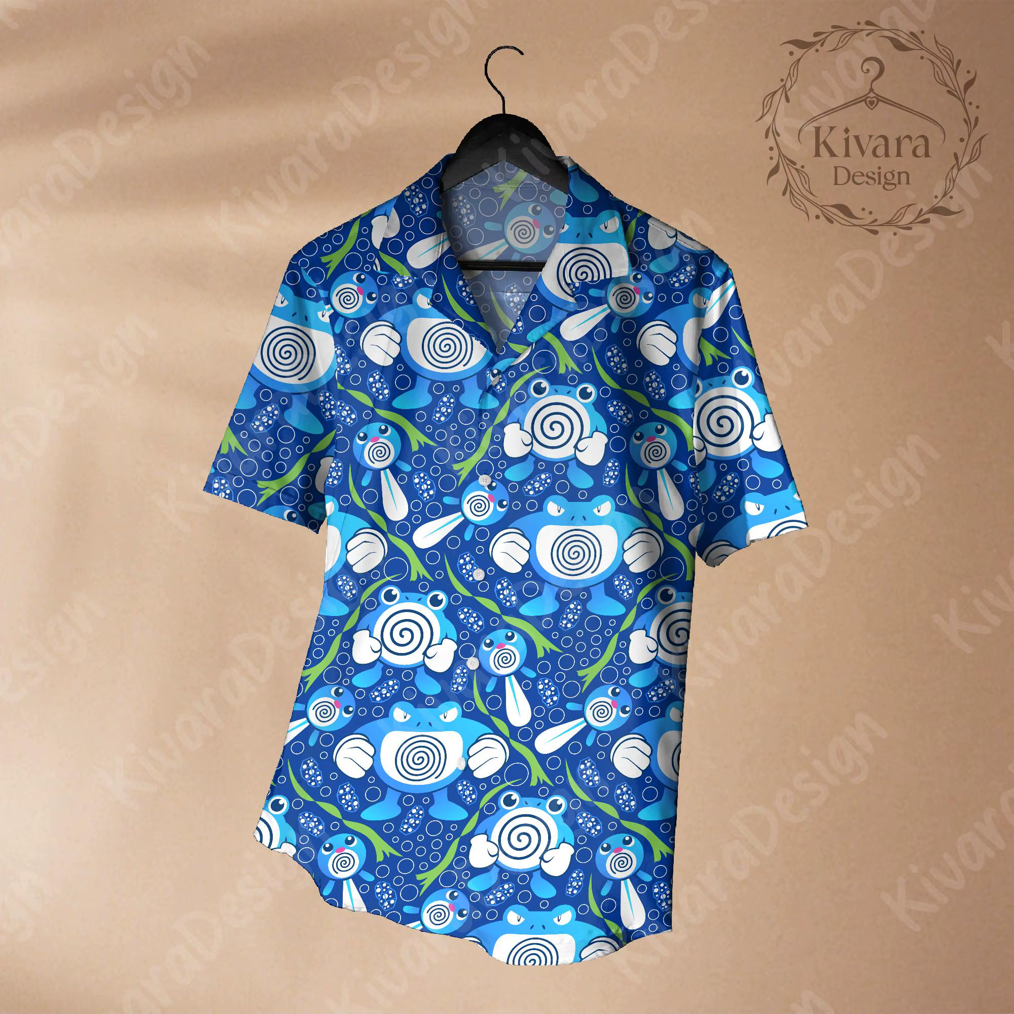 Poli Evolution Hawaiian Shirt Pokémon Anime POLIWHIRL T-shirt graphique pour homme