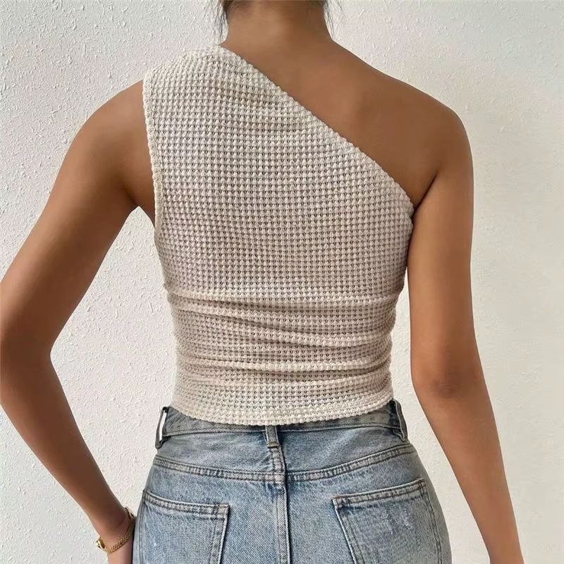 Débardeurs asymétriques sexy sans manches à épaules dénudées en tissu gaufré pour femme