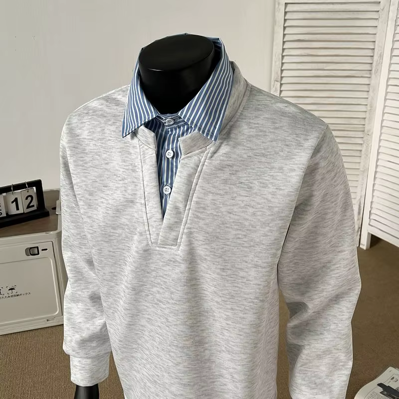 Faux sweat-shirt épissé deux pièces pour hommes, Style d'automne, haut de gamme et beau T-shirt à manches longues, POLO rétro américain
