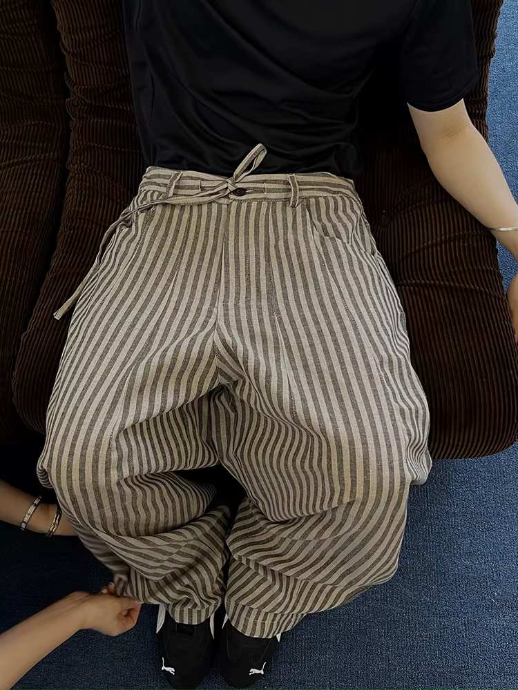 2025 rétro paresseux mode rayure pantalon décontracté pour hommes printemps automne polyvalent ample