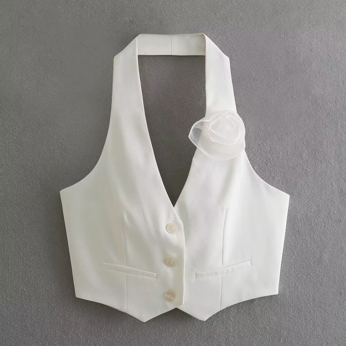 Tuularose fleur décoration gilet haut pour femmes col en V licou simple boutonnage