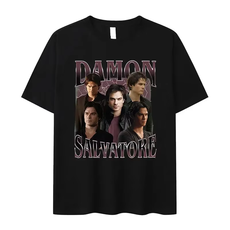 Damon Salvatore Ian Somerhalder émission de télévision T-shirt pour femmes été hauts t-shirts col rond