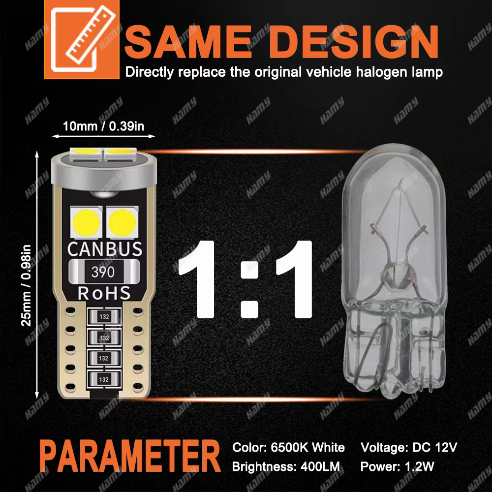 Ampoule LED blanche T10 W5W, 2/4/6/8/10/20 pièces, éclairage de plaque de planificateur de coffre 12V 6SMD 400LM 6500K