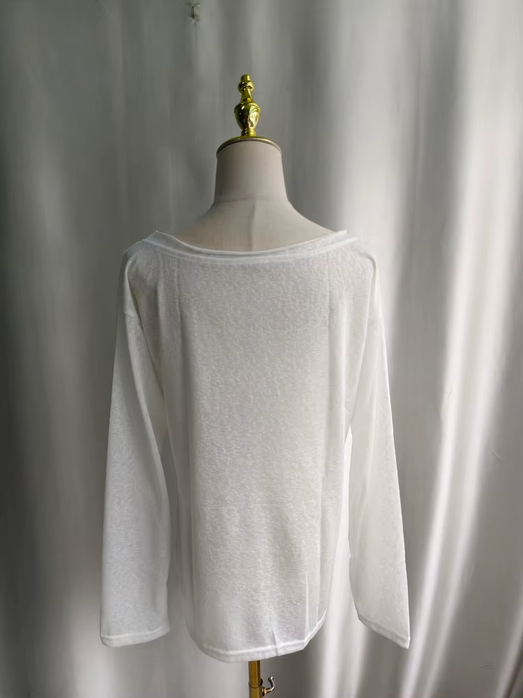 Kimotimo T-shirt Femme Été Imprimé Épaules Dénudées Manches Longues 2026 Nouveau Décontracté Transparent Ample Style