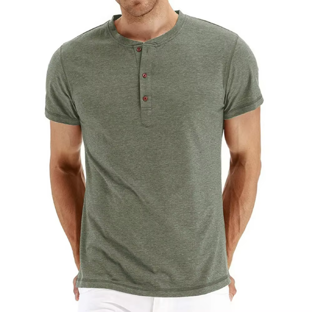 Marque qualité coton hommes T-shirt col Henry Design de mode coupe ajustée solide T-shirts