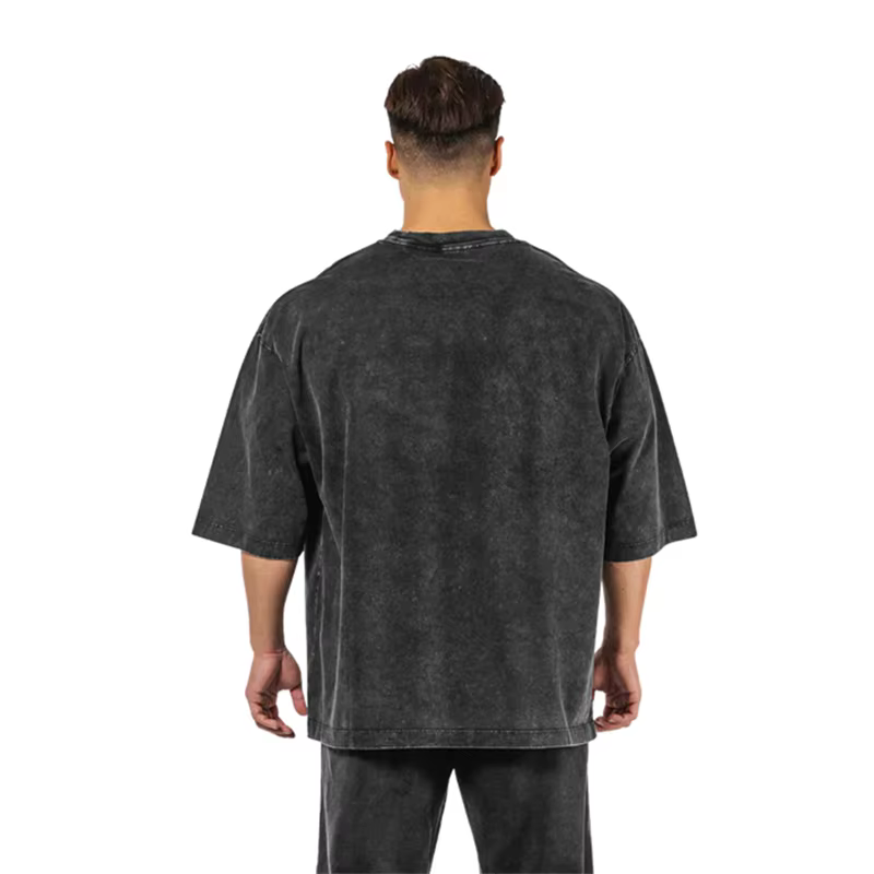T-Shirt lavé 230G 100 coton solide surdimensionné ample Fitness hommes