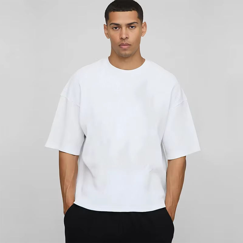 Basique surdimensionné Boxy col rond T-shirt hommes poids lourd 240GSM 100% coton demi manches T-Shirts été vêtements de sport amples