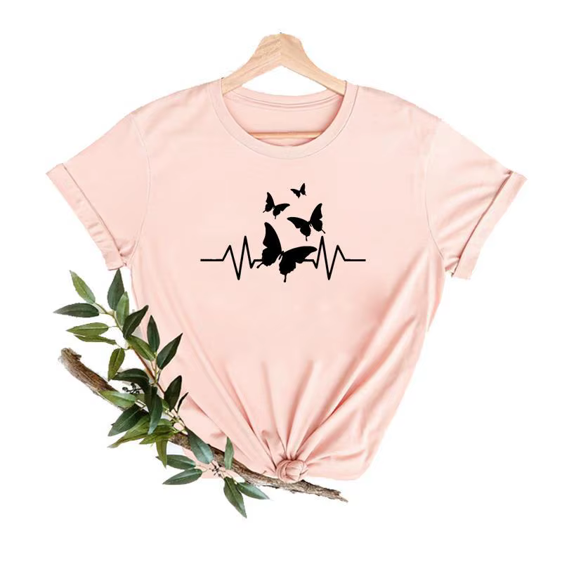 T-shirt à manches courtes imprimé papillon pour femmes